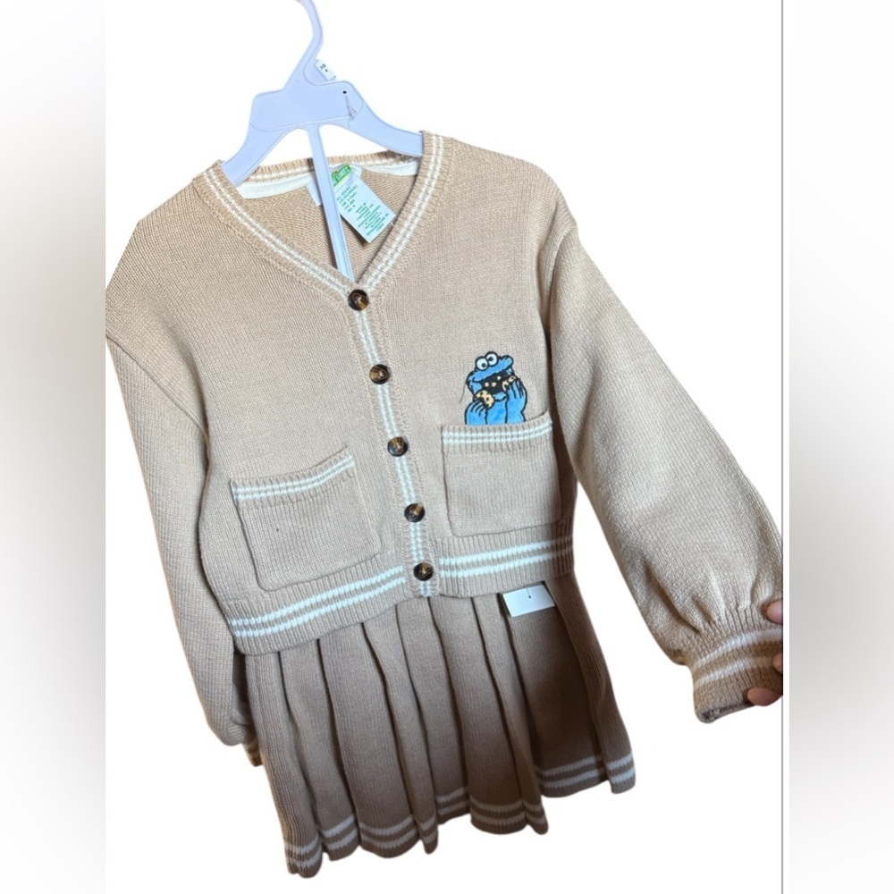 Cookie Monster Tan Cardigan and Skirt Set - Picture 2 of 3
